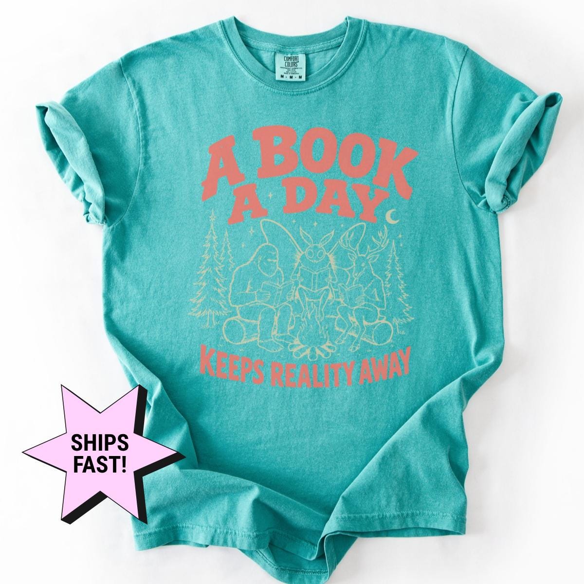 Cryptid Book Club Bigfoot Mothman Bookish Tee Comfort Colors Book Lover Cryptid Reader Camping (3)