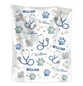 Personalized Veterinarian Blanket, Custom Vet Tech Gift, Watercolor Paw Print Stethoscope Throw, Vet Assistant Vet Tech Graduation Gift