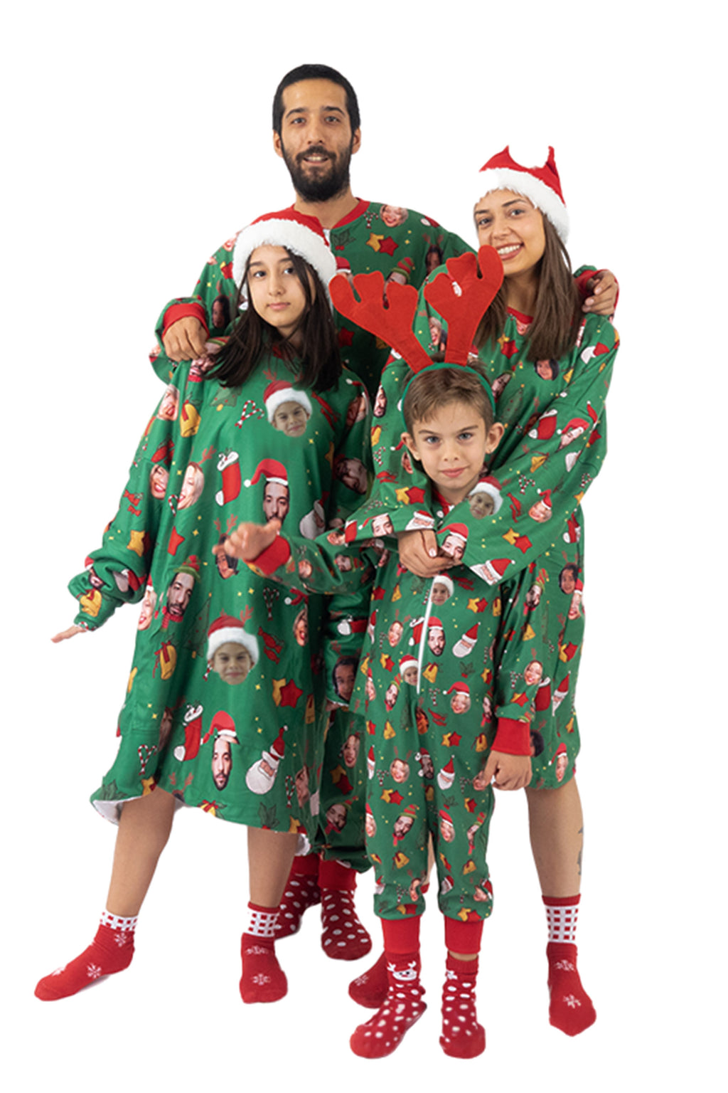 Christmas Custom Face Family Matching Pajama Collection Hoodie Blanket