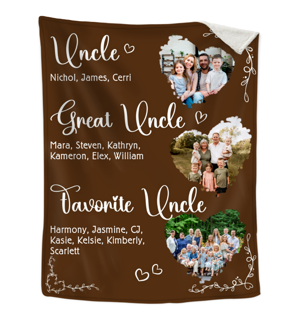 Personalized Great Uncle Blanket, Custom Family Photo Gift, Uncle Gift, Favorite Uncle Gift, Uncle Birthday Gift