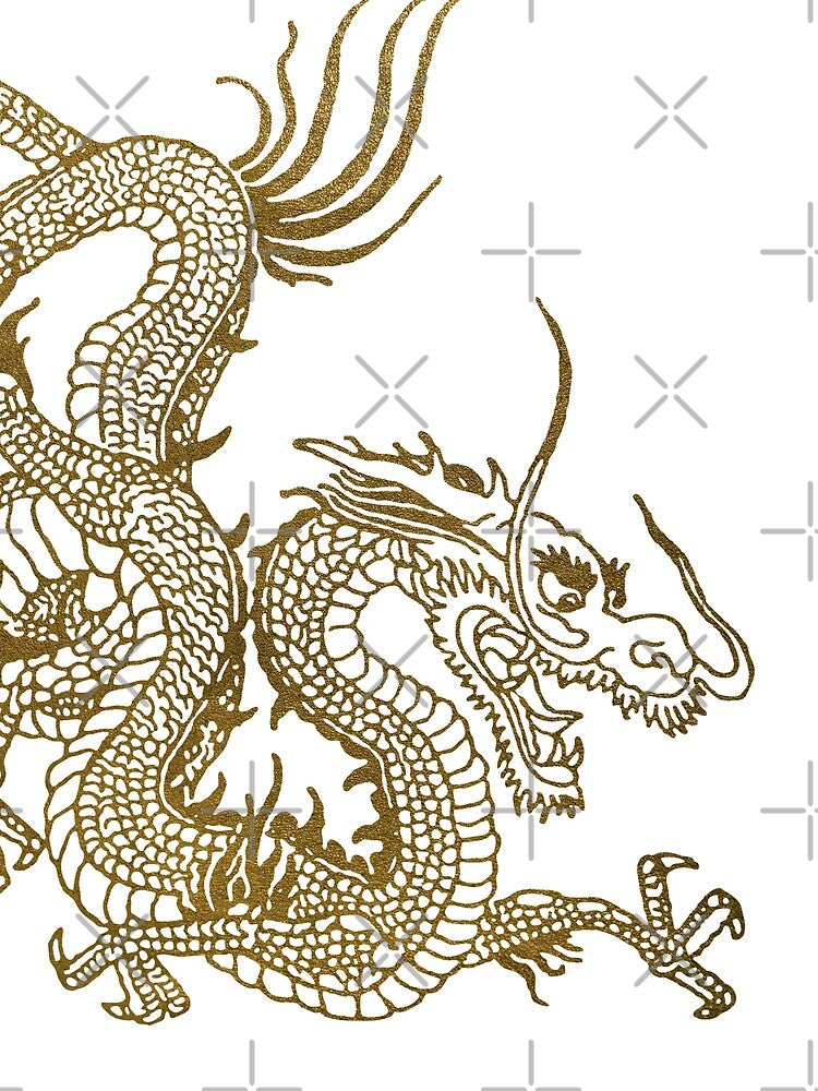 Gold Chinese Dragon - White Background by EddieBalevo