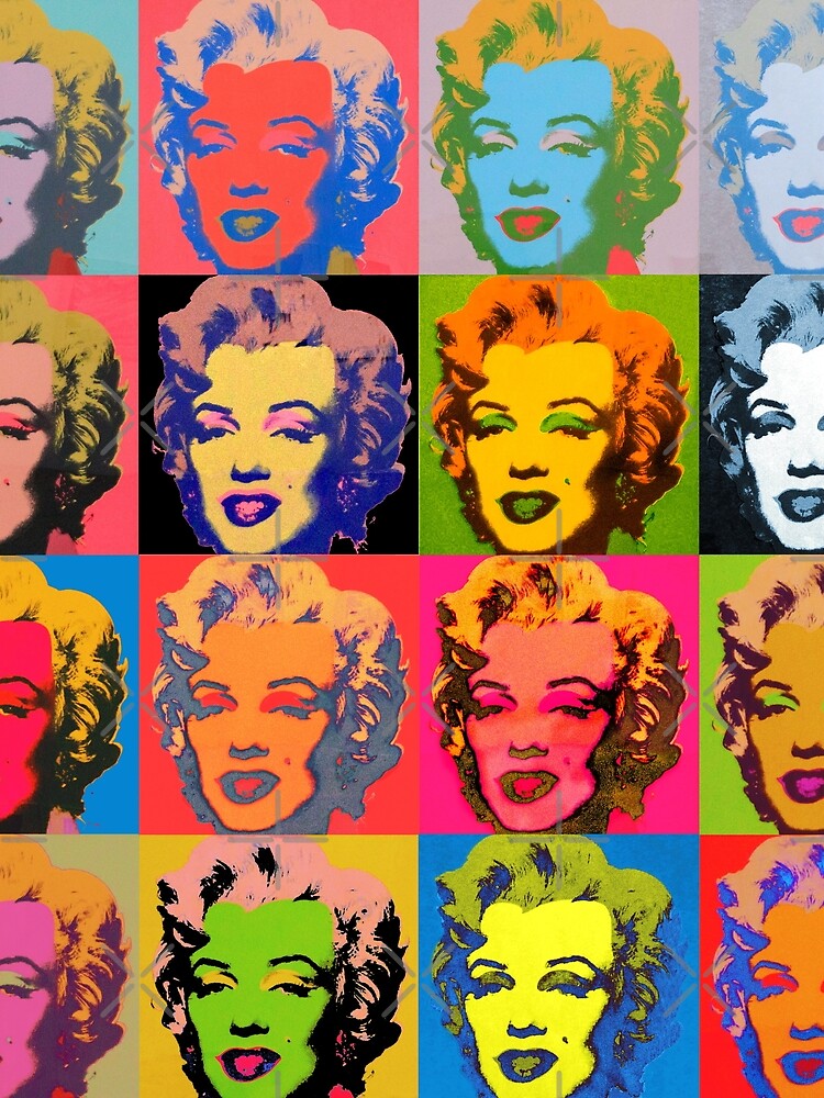Marilyn Monroe Diptych based on Andy Warhol. A grid of colorful and monochrome portraits of Marilyn Monroe, showcasing his signature pop art style. by mirrorimages