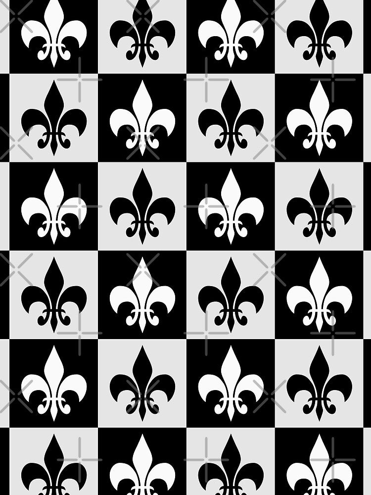 Checkered Black White Fleur De Lis by PatternTitan