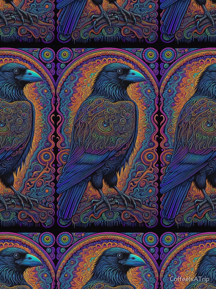 Psychedelic The Raven Edgar Allen Poe Halloween Gothic Noir Goth Emo Fall Leaves by CoffeeIsATrip