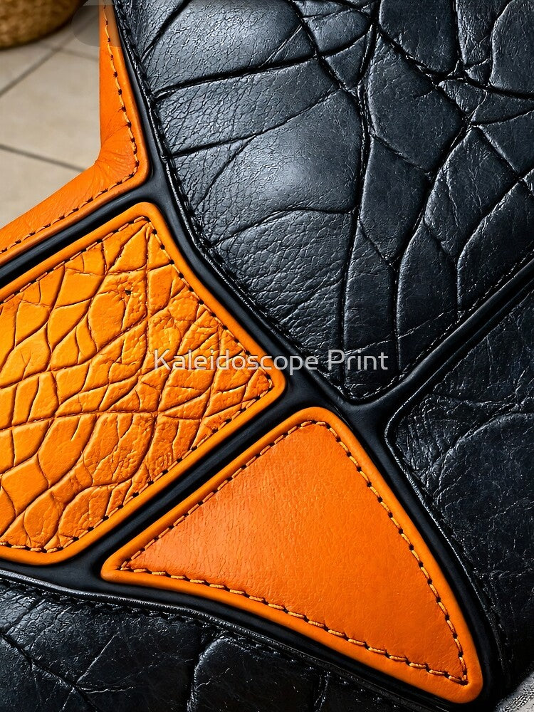 Luxury Black and Orange Leather Geometric Pattern by Kaleidoscope Print