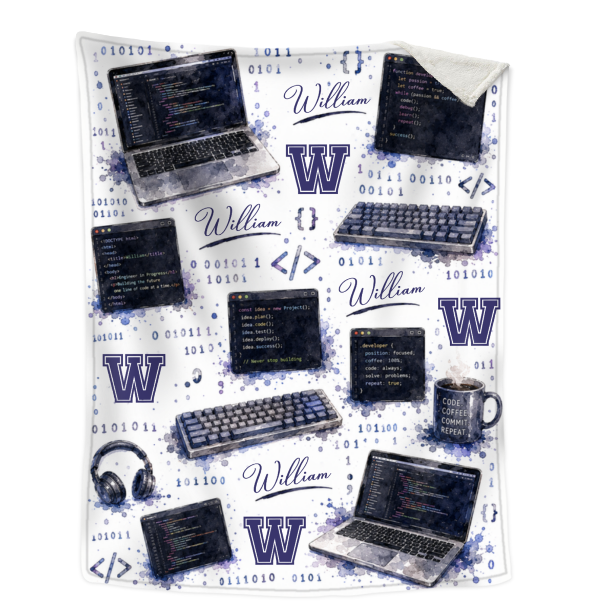 Personalized Software Engineer Blanket, Custom Programmer Gift, Coding Blanket with Name, Computer Science Gift, Developer Gift for Him