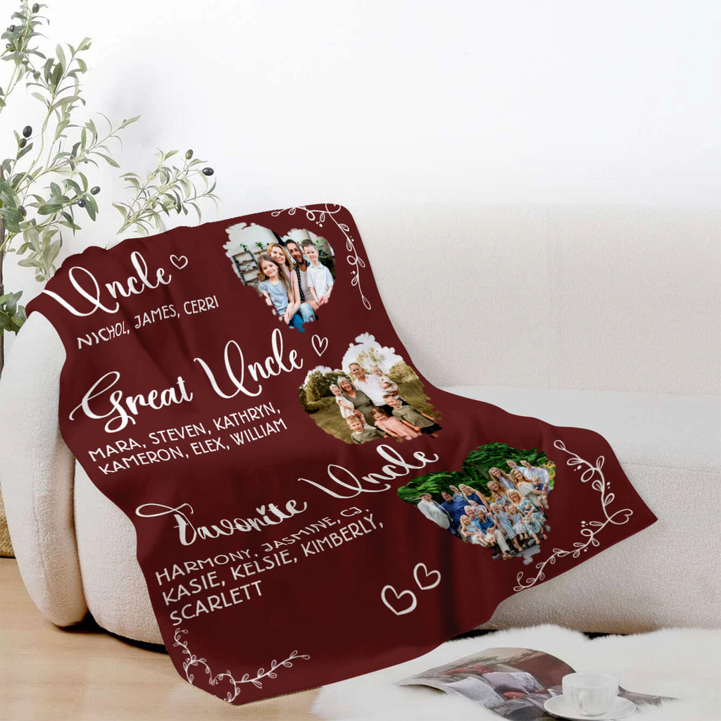 Personalized Great Uncle Blanket, Custom Family Photo Gift, Uncle Gift, Favorite Uncle Gift, Uncle Birthday Gift