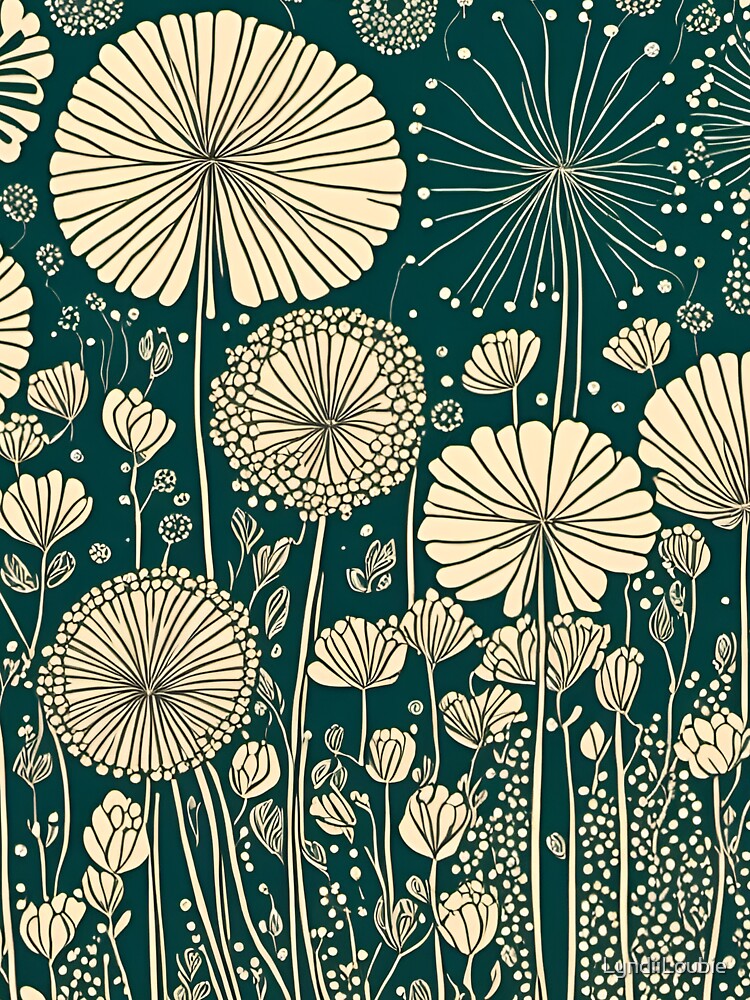 Retro Dandelions on Vintage Green by LyndiiLoubie