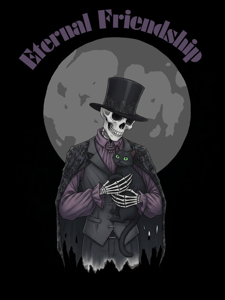 Eternal Friendship- Gothic Skeleton & Black Cat by Lavender-Kitty