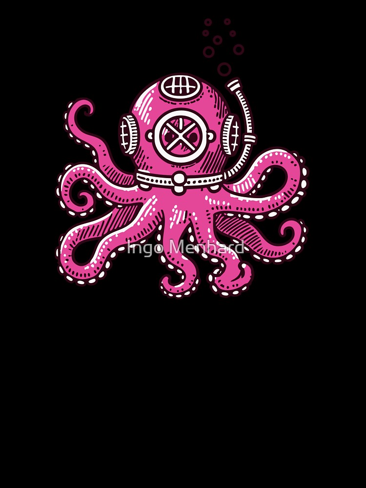 Pink octopus with diving helmet by Ingo Menhard