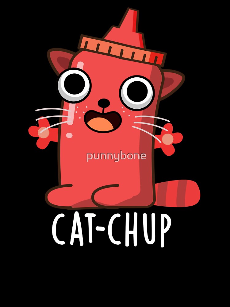 Cat-chup Funny Ketchup Pun (Dark BG) by punnybone
