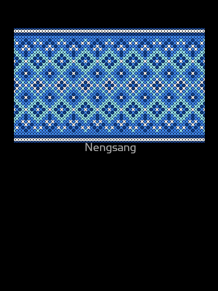 Cross-stitch knitting patterns in shades of blue and navy in an ethnic native style. by Nengsang