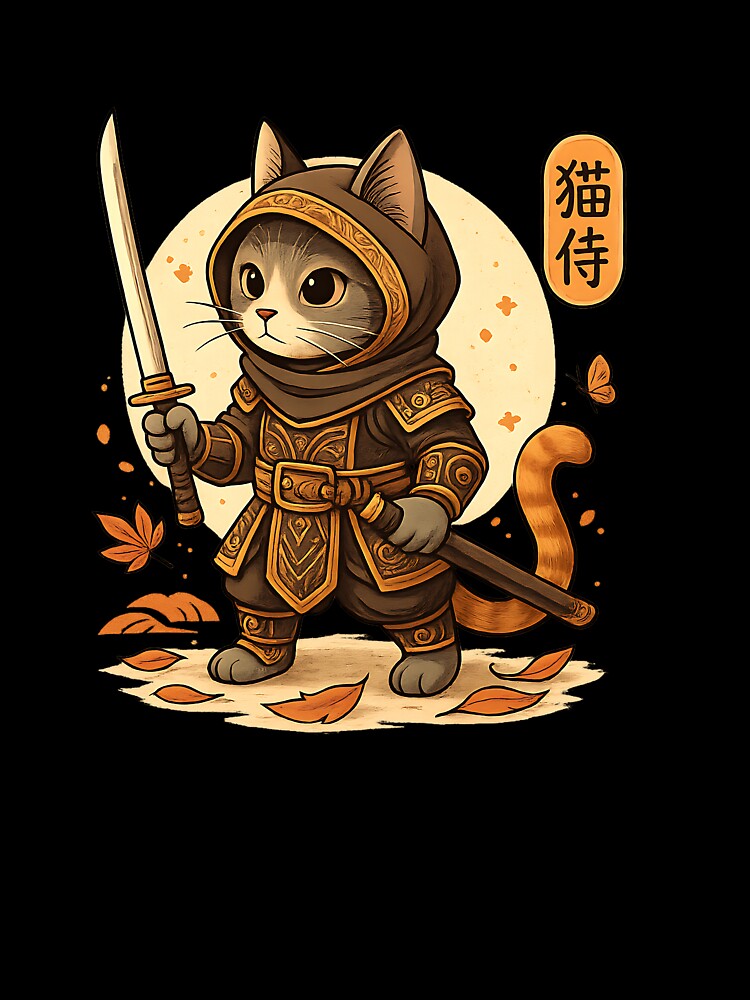 Japanese Samurai Cat Tattoo Kawaii Ninja Cat by cawtoon