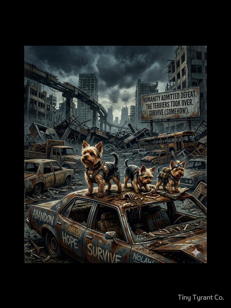 Apocalypse Yorkie Survivors Shirt – Dark Humor Dog Tee by Tiny Tyrant Co.