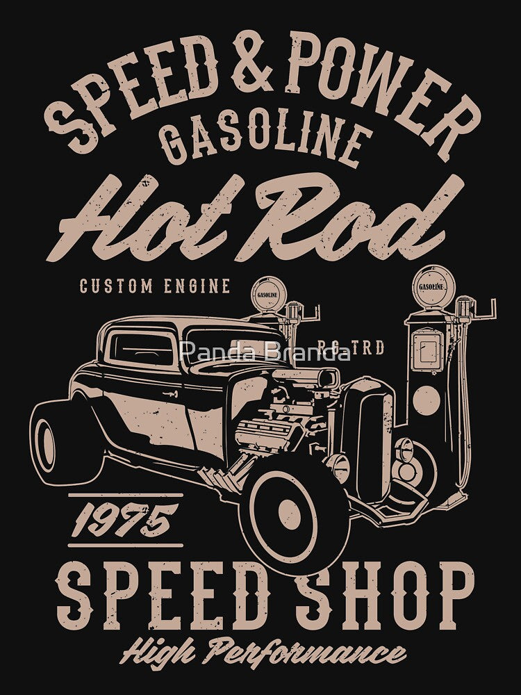 Speed And Power Gasoline Hot Rod Shop Shirt Vintage Illustration T-Shirt Great Gift for Cars Fan Unisex Short-Sleeve Jersey Tee by Panda Branda