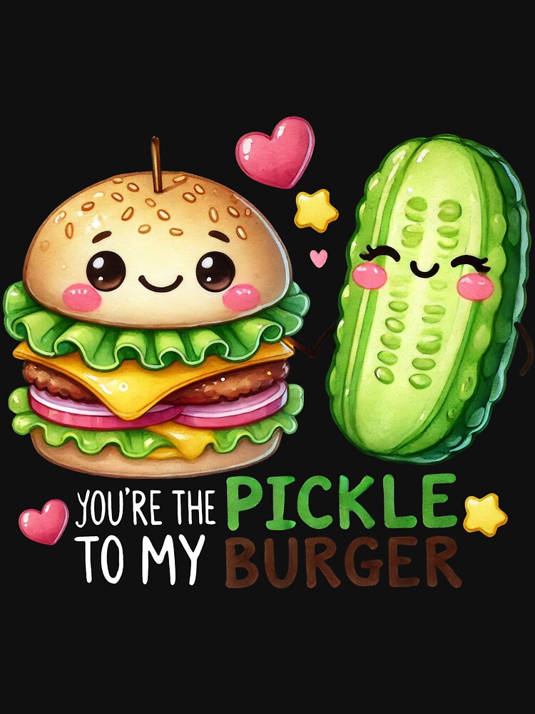 Pickle to my Burger food pun valentines day tee by BandiJacksonArt