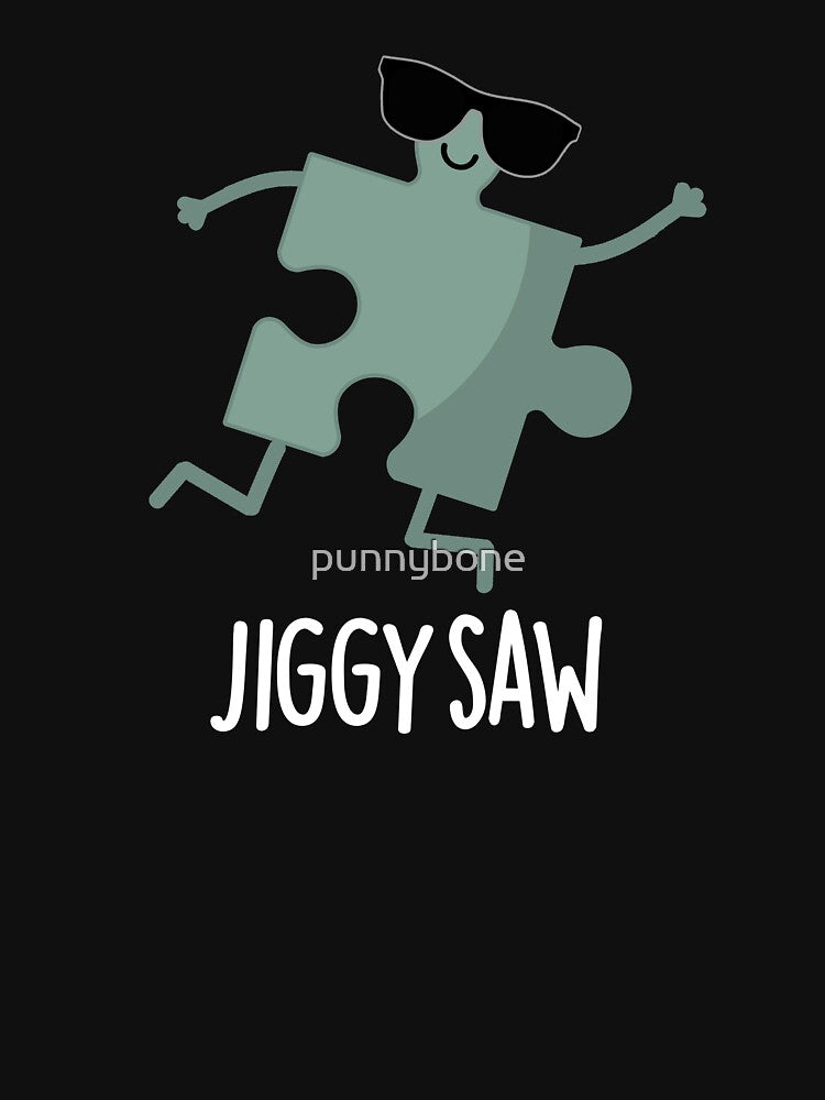 Jiggy Saw Funny Dancing Jigsaw Puzzle Pun (Dark BG) by punnybone