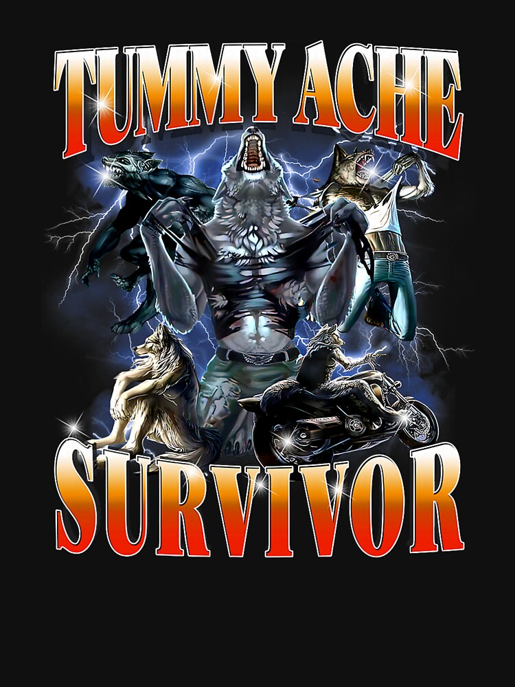 Tummy Ache Survivor Funny Alpha Wolf Meme for Men Women Kids by mjohnson9