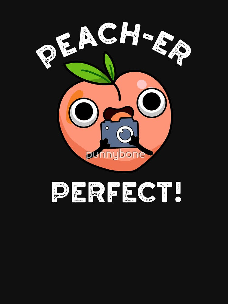 Peach-er Perfect Funny Peach Pun (Dark BG) by punnybone