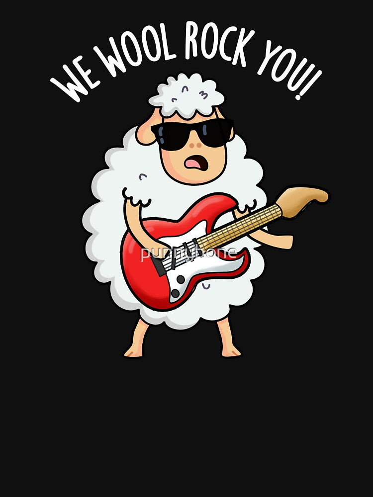 We Wool Rock You Funny Sheep Pun (Dark BG) by punnybone