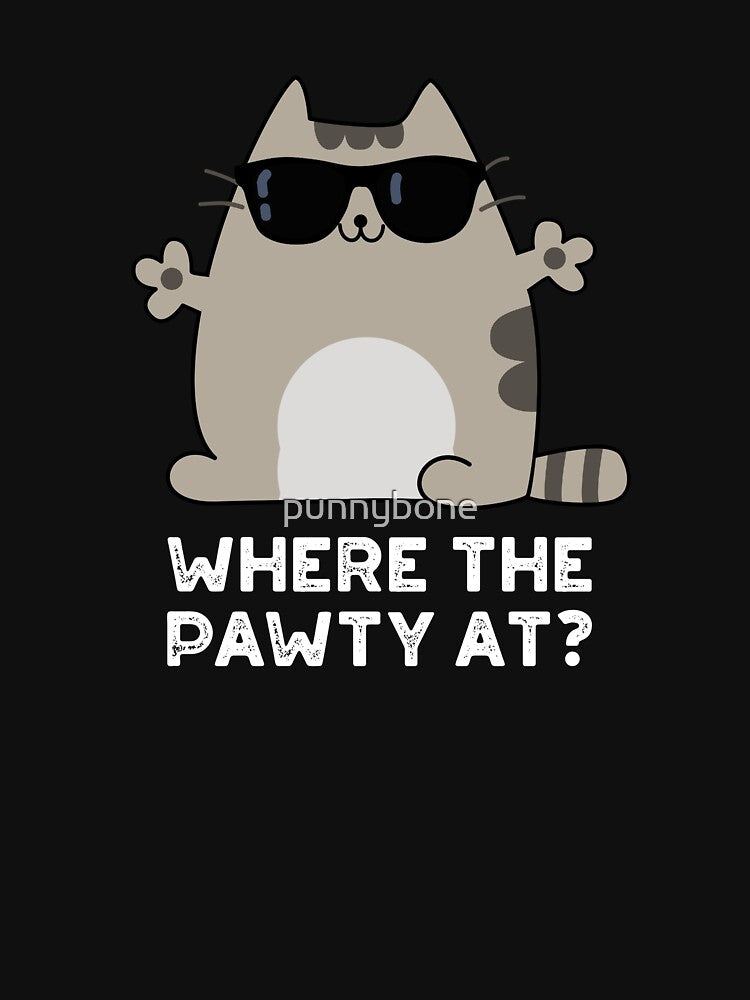 Where The Paw-ty At Funny Party Cat Pun (Dark BG) by punnybone