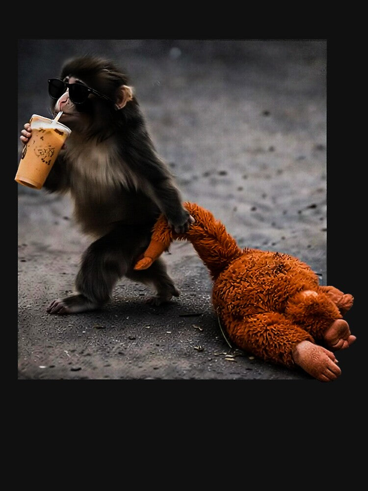 Baby Monkey Punch Drinking Iced Coffee, Animal Lover Gift, Trendy by Malosortin