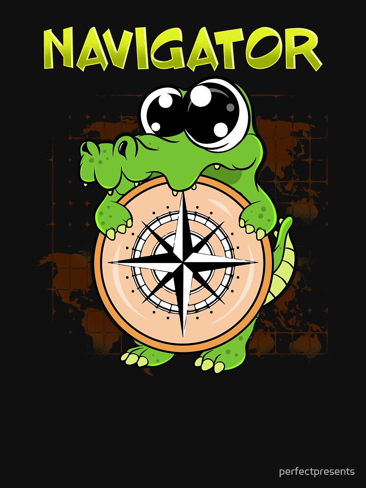 Cute & Funny Navigator Pun Alligator Compass by perfectpresents