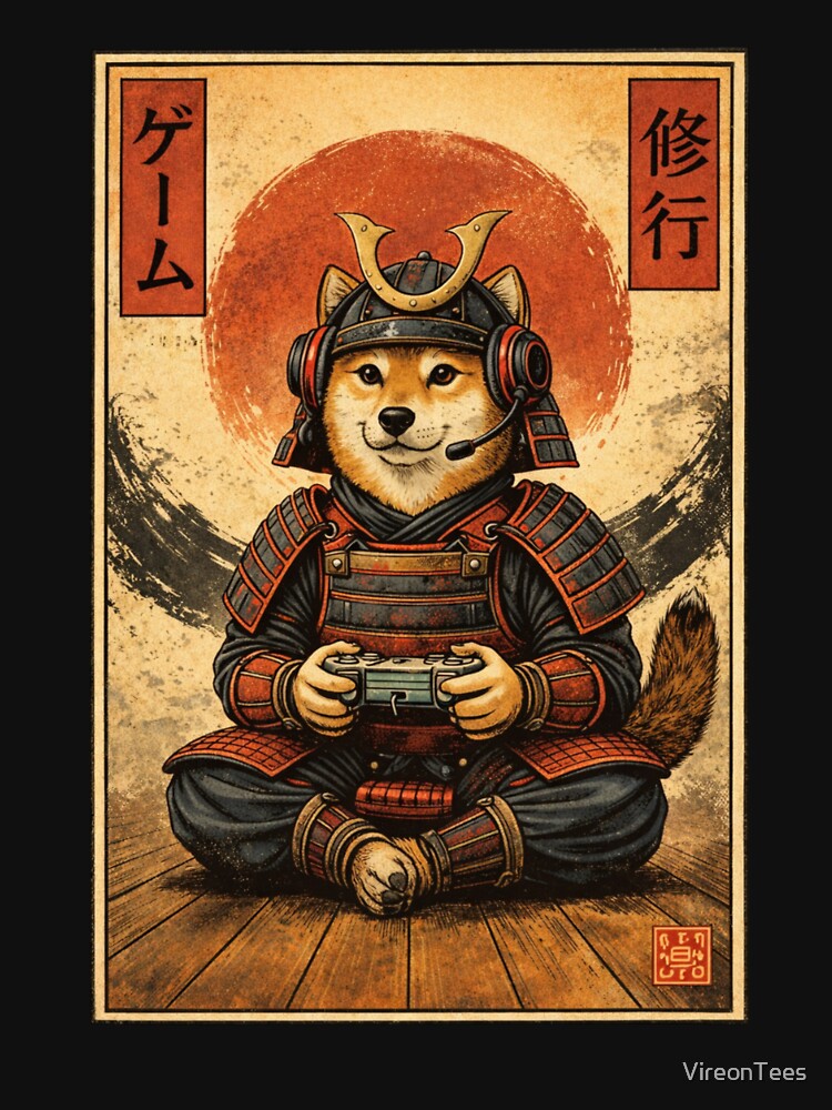 Samurai Shiba Gamer – Bushido Gaming Discipline Japanese Art Design by VireonTees