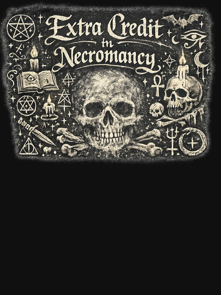 Extra Credit in Necromancy – Occult Chalkboard Phrase by Mouraludia