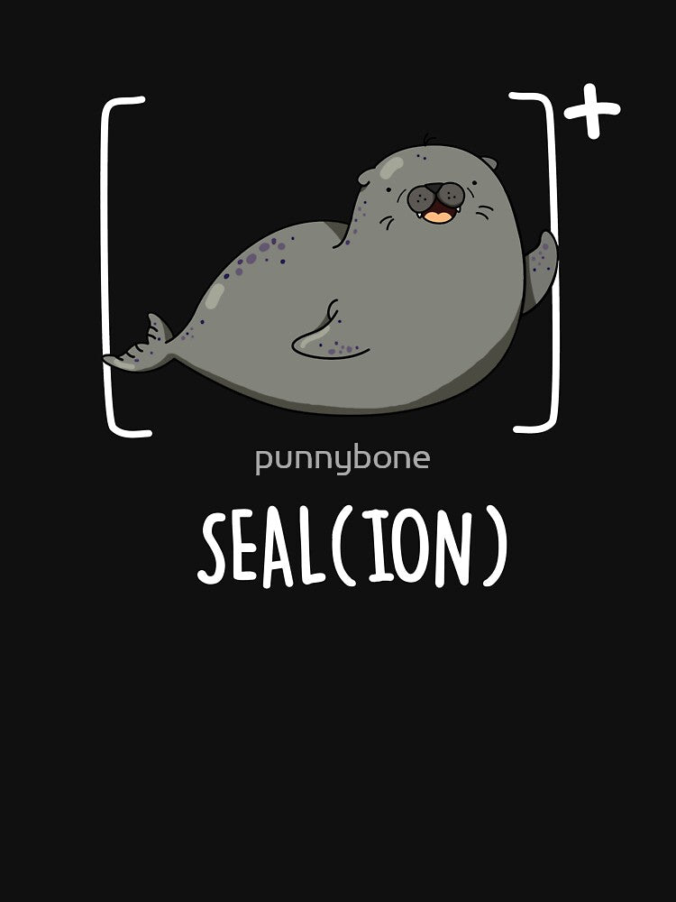 Seal Ion Funny Chemistry Sea Lion Pun (Dark BG) by punnybone