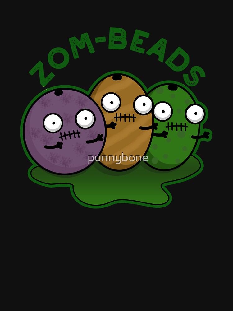 Zom-beads Funny Halloween Zombie Beads Pun (Dark BG) by punnybone