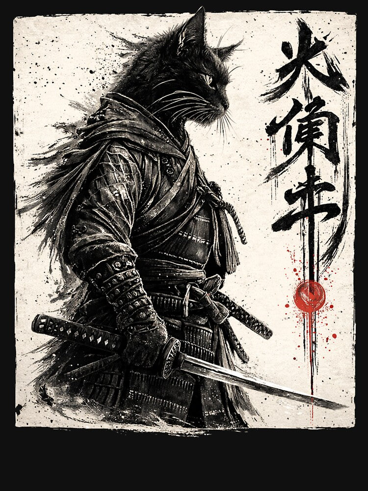 Samurai Cat Japanese Art Funny Graphic Anime by Kladhadredo