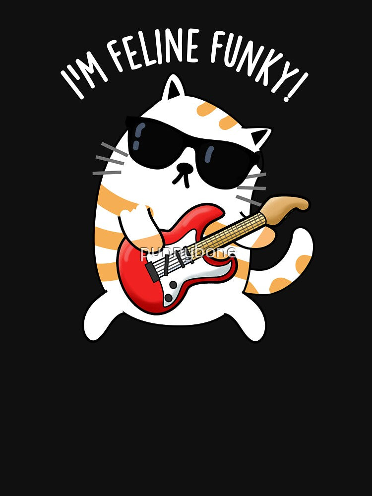 I'm Feline Funky Funny Cat Pun (Dark BG) by punnybone
