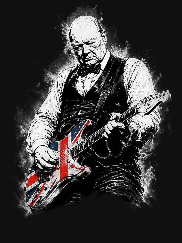Winston Churchill Playing Electric Guitar Rocker Humor by schoolofbullies