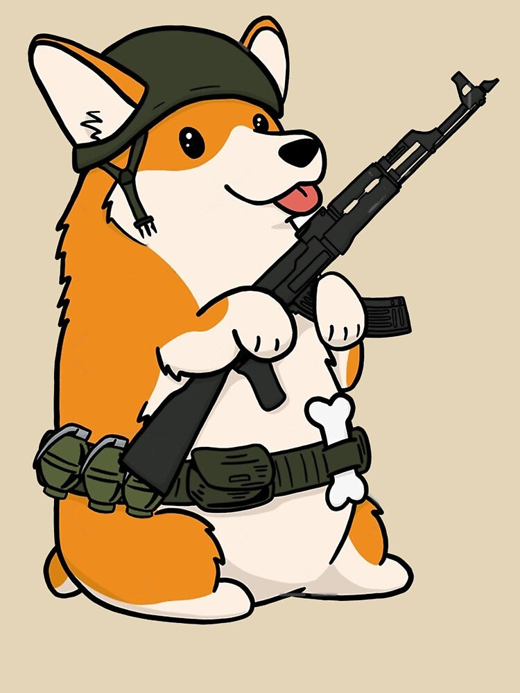 cute soldier war corgi meme, cute soldier war corgi stickers, cute soldier war corgi shirt For Mom Dad Kids by yota habi