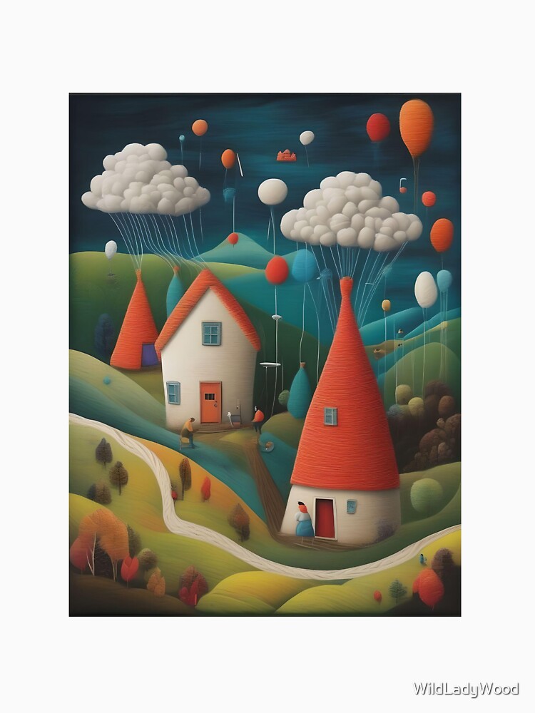 Cotton spun clouds and village scene by WildLadyWood