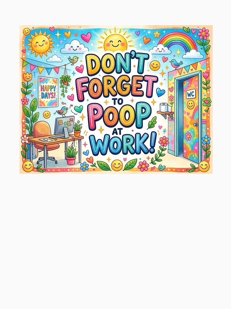 Don't Forget to Poop at Work Bright Whimsical Office Restroom by Terry Bain