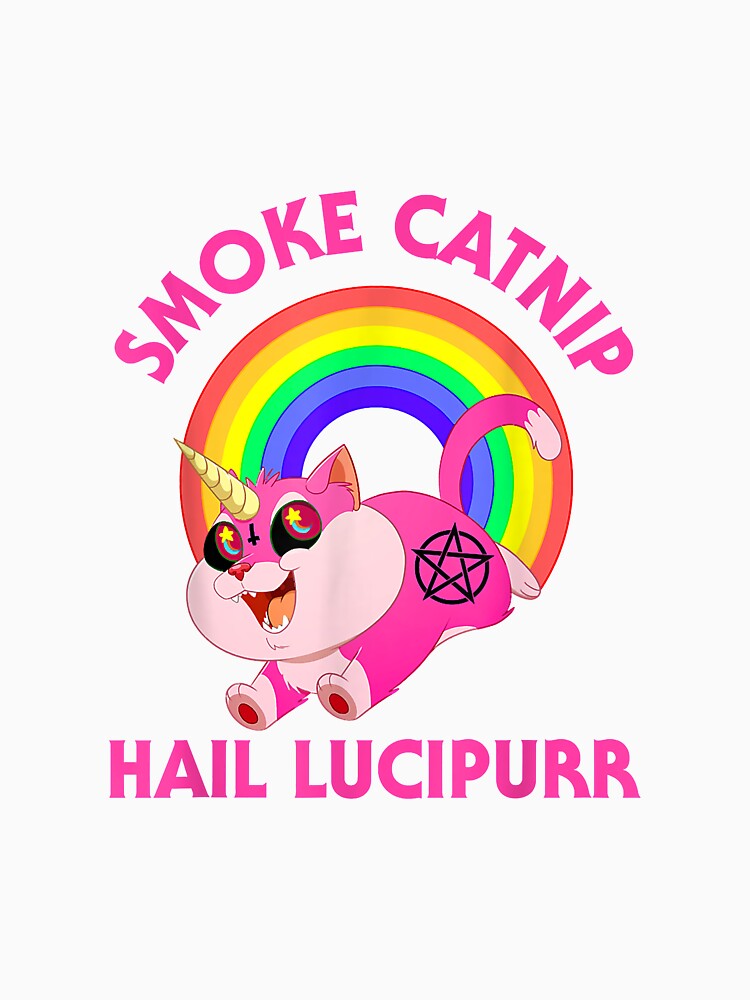 Smoke Catnip Hail Lucipurr, Funny Satan Cat Unicorn Meme by KimHolleyn