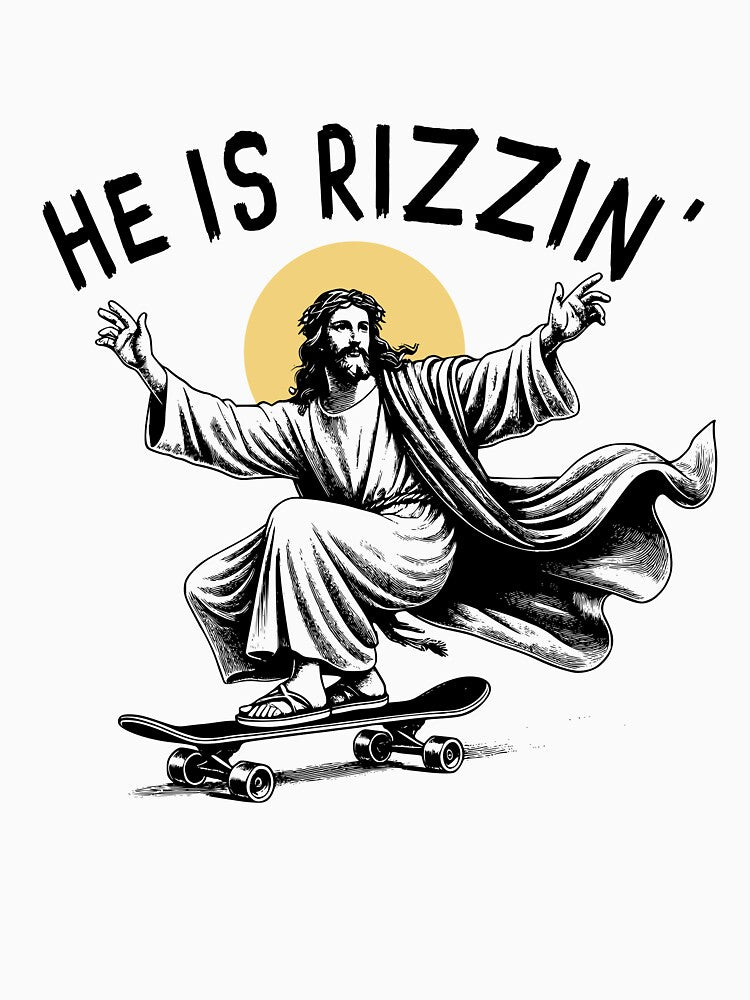 He Is Rizzin’ - Funny Jesus Skateboarding Meme Vintage Christian Art, Funny christian, funny jesus, Jesus meme by YOBOHO11