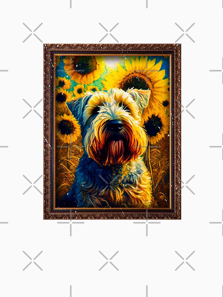 Soft Coated Wheaten Terrier Sunflower Painting Adorable Dog by rafaeltto