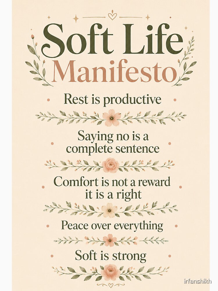 Soft Life Manifesto Rest Is Productive Peace Over Everything – Elegant Typography Art | Soft Life Gift by irfanshikh