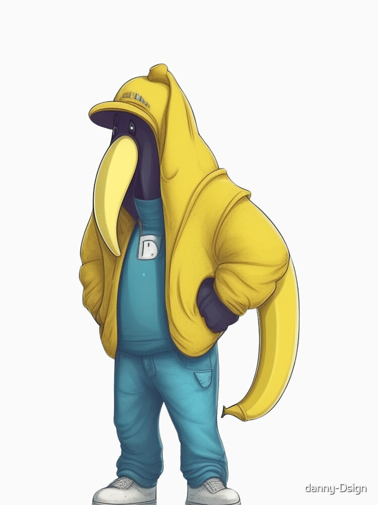 Banana rapper anthropomorphic with hoodie and baseball cap by danny-Dsign