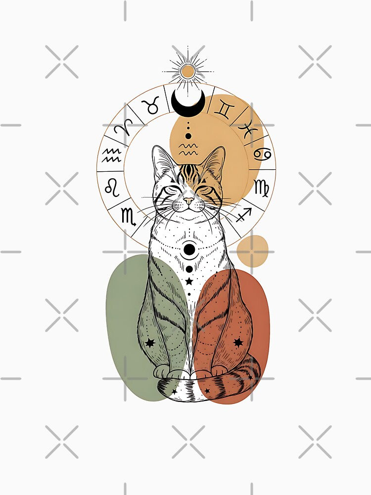 Boho Zodiac Guardian Cat – Celestial Astrology Art by Pluto ⭐️