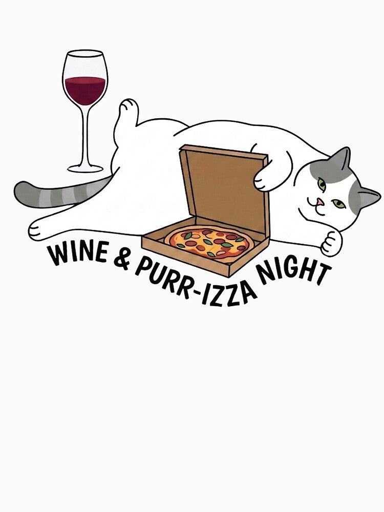 Wine & Purr-izza Night – Funny Cat Wine Pizza Design by aiqdelicia