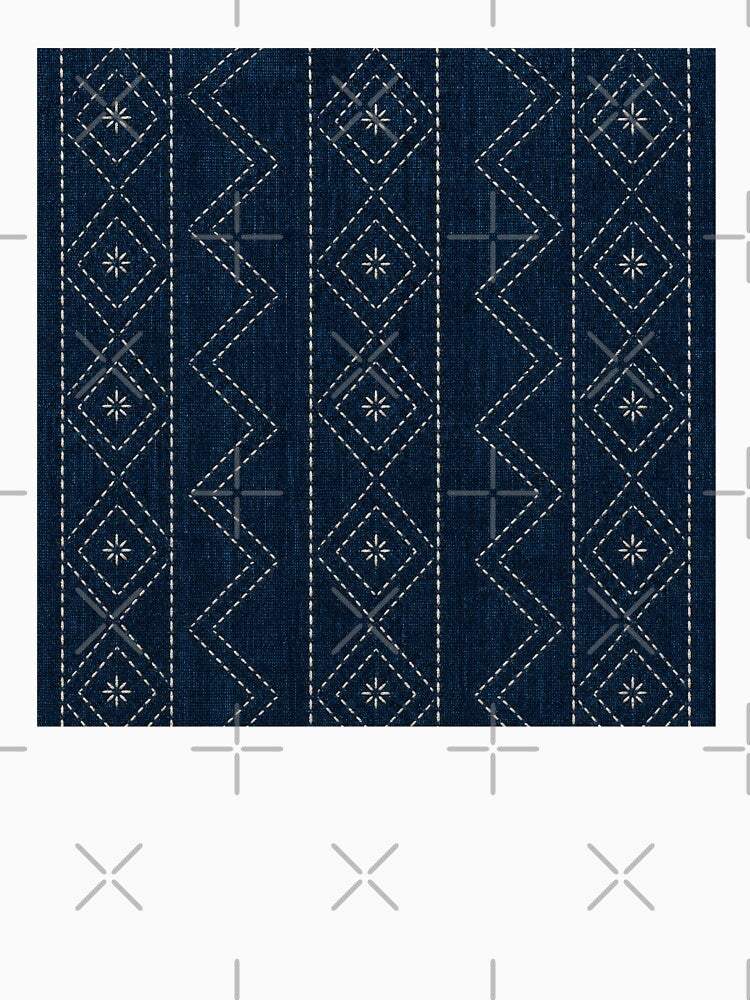 Indigo Stitched Geometric Textile Pattern by frumixart