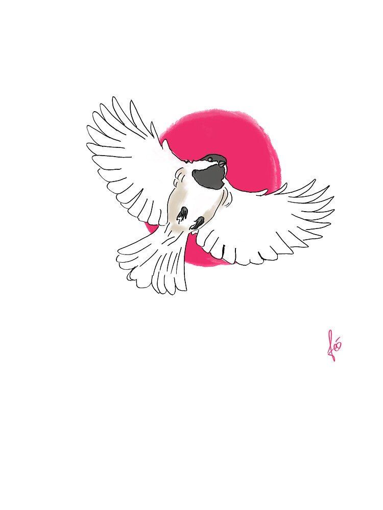 Black-capped chickadee in flight, comic strip style by mousse-tache