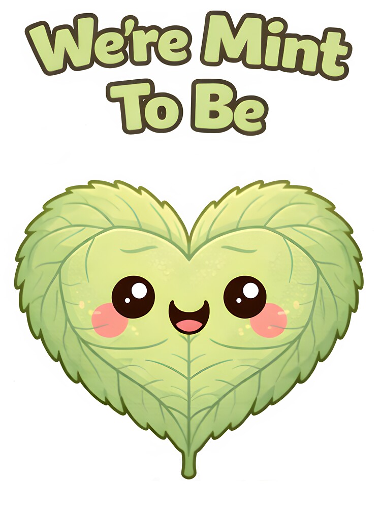 Were Mint To Be Cute Mint Leaf Love Pun Cartoon Design. by The-T-In-Retro