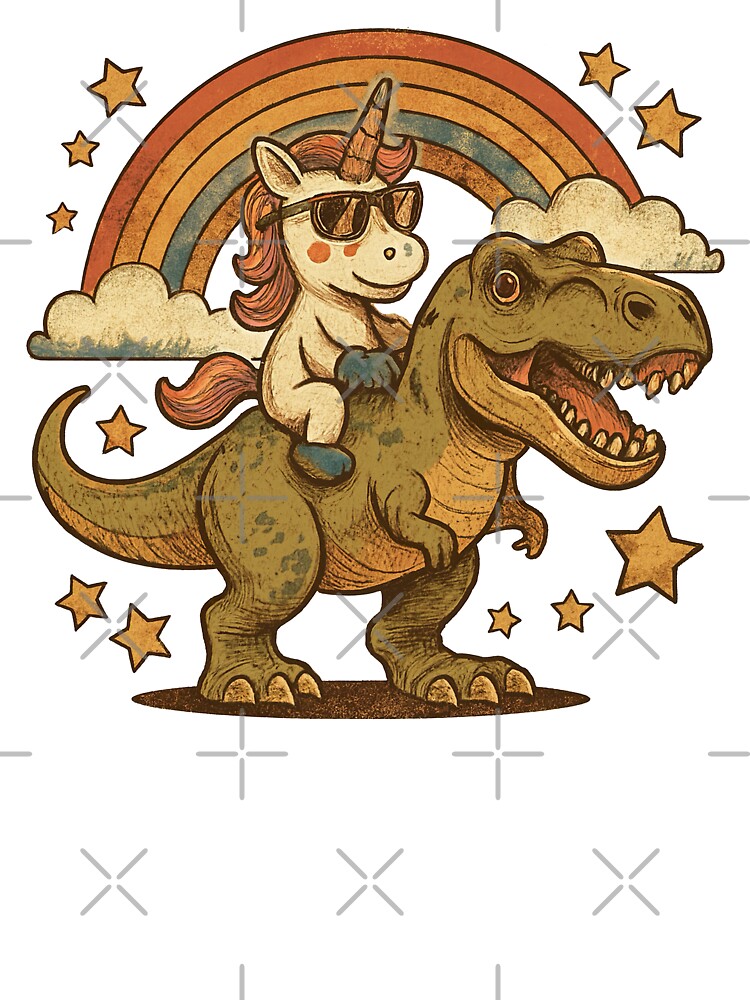 Cartoon Dinosaur And Unicorn, Unicorn Riding Dinosaur by graphic-genie