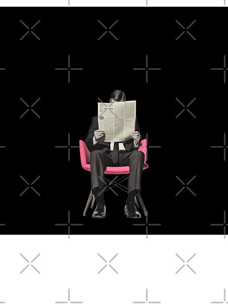 Vintage Man Reading Newspaper Minimal Typography Editorial Retro Aesthetic by UtArt
