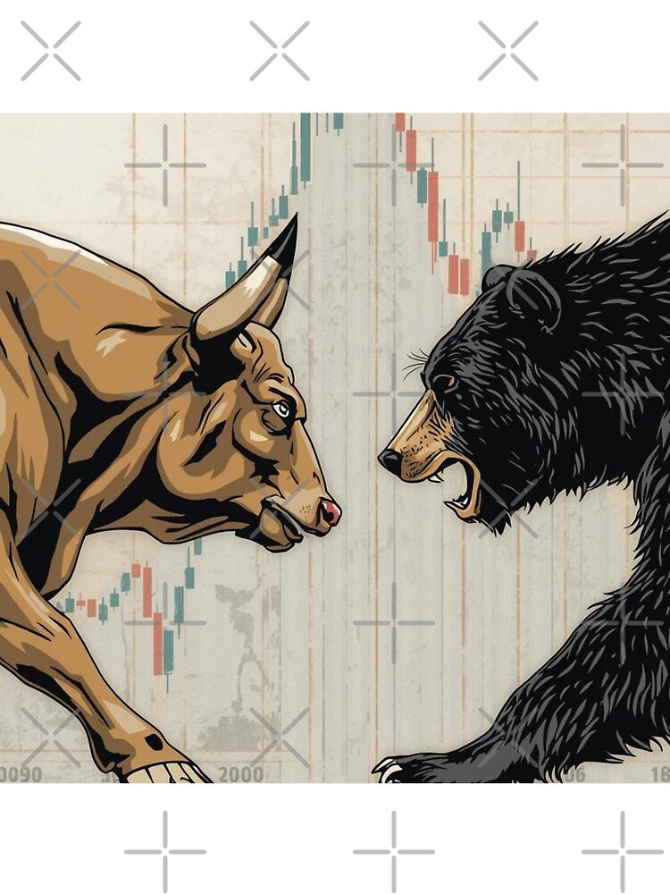 Bull vs Bear Market Battle – Stock Market Candlestick Trading Art by VolatilityEdge